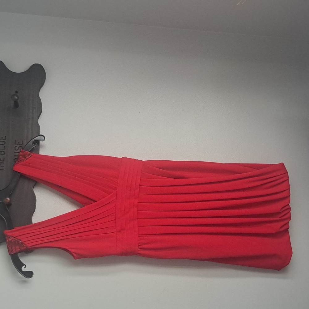 Max& Cleo Pleated Pumpkin Hem Lace Sequin Red Dress Size 4 PTP:16" Length:34"